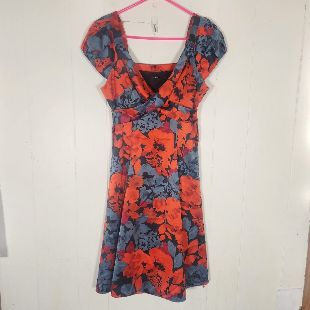 Limited Red Gray Satin Floral Mini Dress Sz 4 Y2k Crossover Babydoll Neckline - Picture 2 of 16